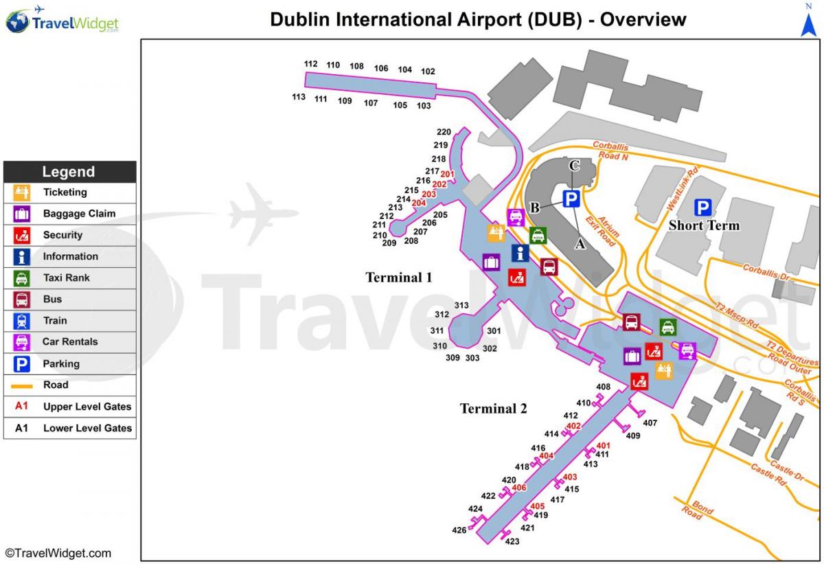 डबलिन हवाई अड्डे पर कार पार्किंग का नक्शा