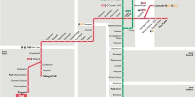 डबलिन Luas लाल रेखा के नक्शे